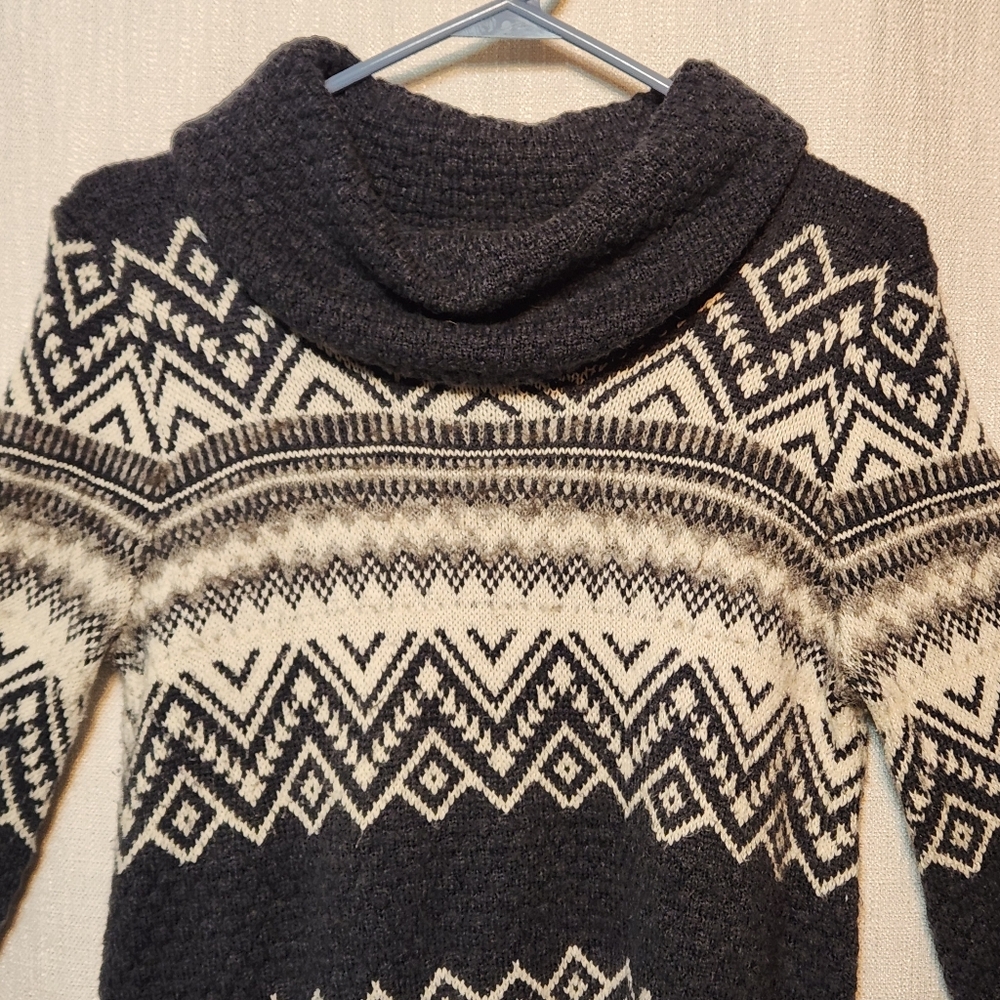 COLDWATER CREEK Cowl Neck Pattern Sweater Blue Cream Small